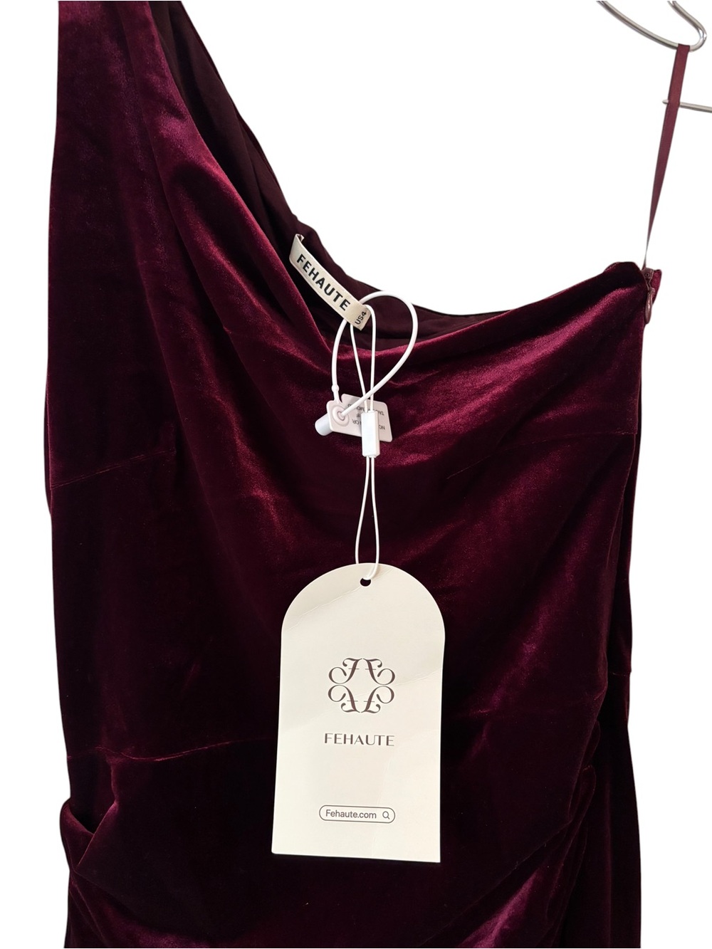 NWT Fehaute Burgundy Satin Ruched Velvet One Shoulder A-Line Gown Dress Size 4 - Picture 9 of 11